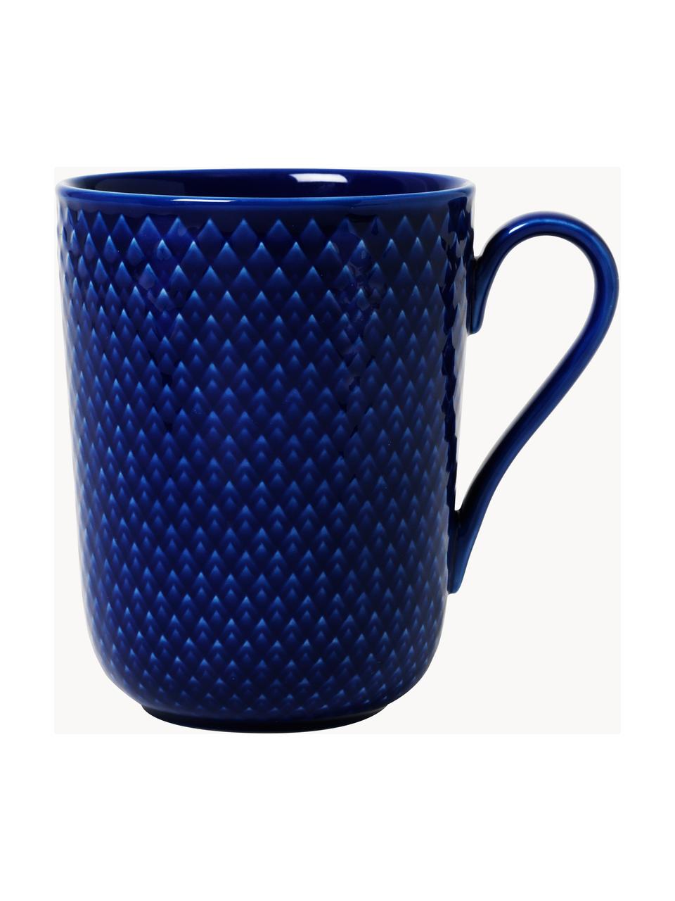 Tazas de porcelana con relieves Rhombe, 4 uds., Porcelana, Azul oscuro, Ø 9 x Al 11 cm, 330 ml