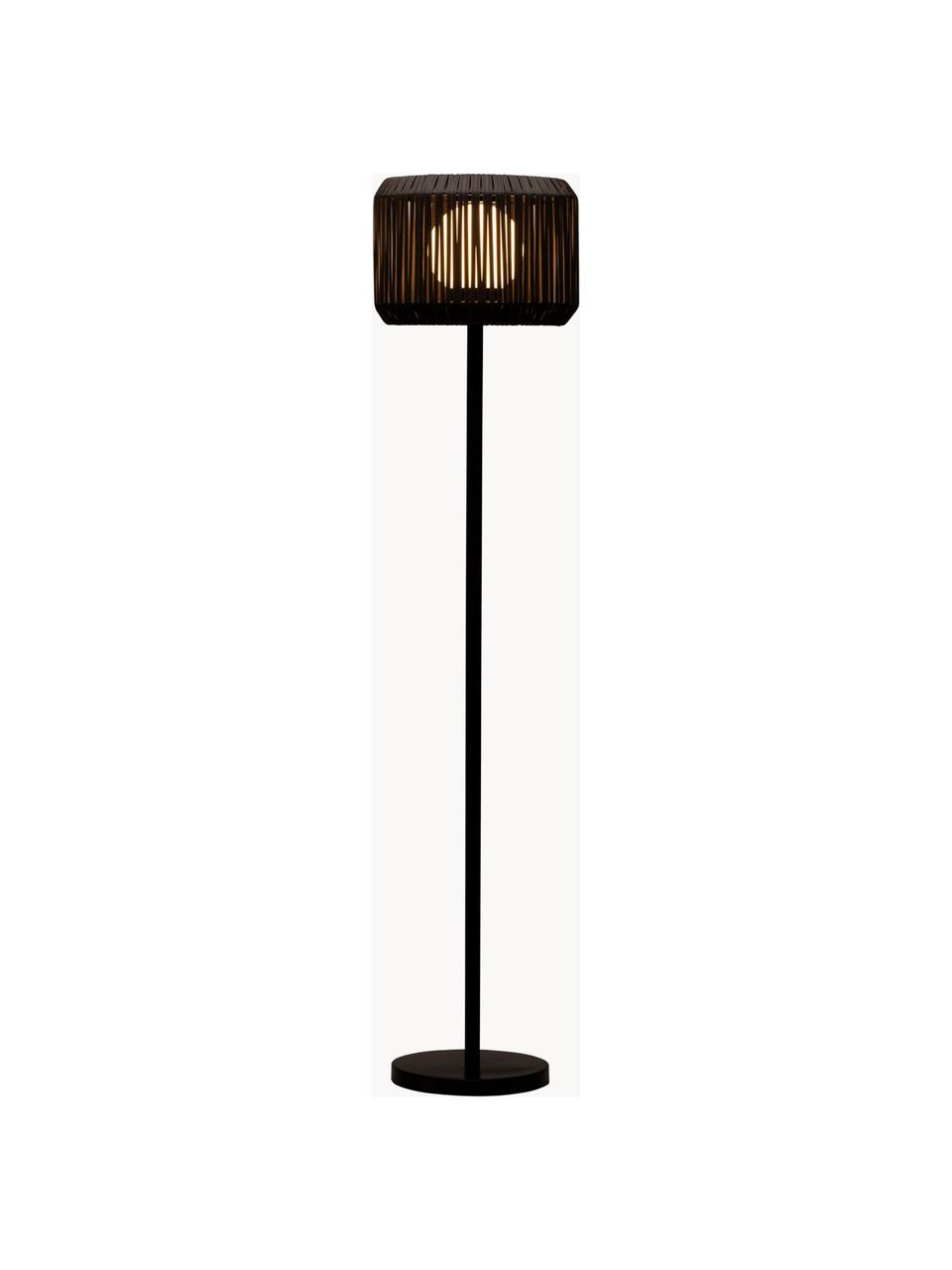 Mobiele solar vloerlamp Sunshine Elegance, Lampenkap: polyrotan, Lampvoet: gecoat metaal, Zwart, donkergrijs, Ø 33 x H 148 cm