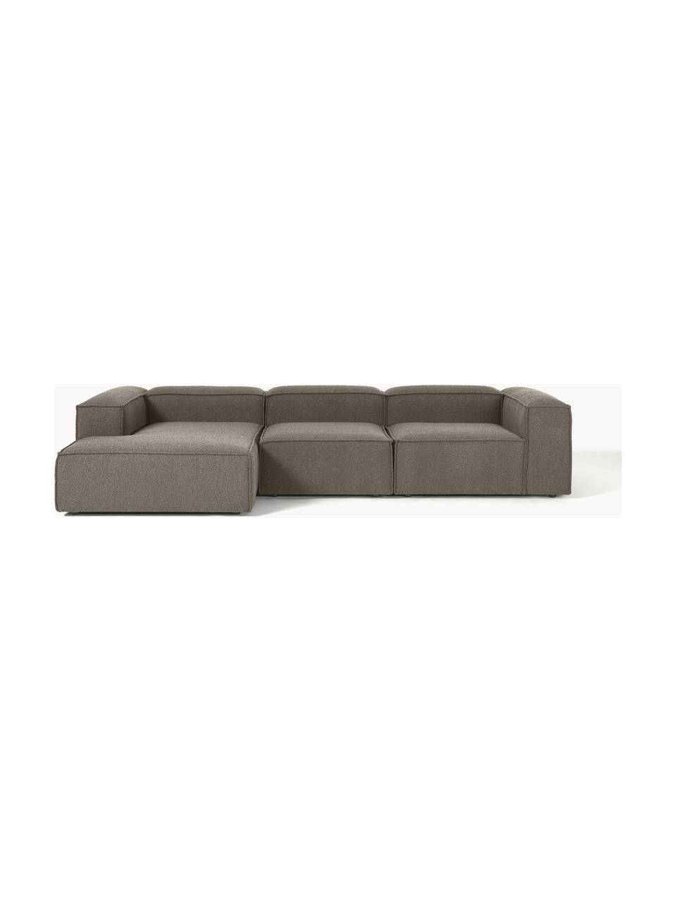 Narożna sofa modułowa bouclé Lennon, Tapicerka: bouclé (100% poliester) D, Stelaż: lite drewno sosnowe z cer, Nogi: tworzywo sztuczne, Greige bouclé, S 327 x G 180 cm, lewostronna