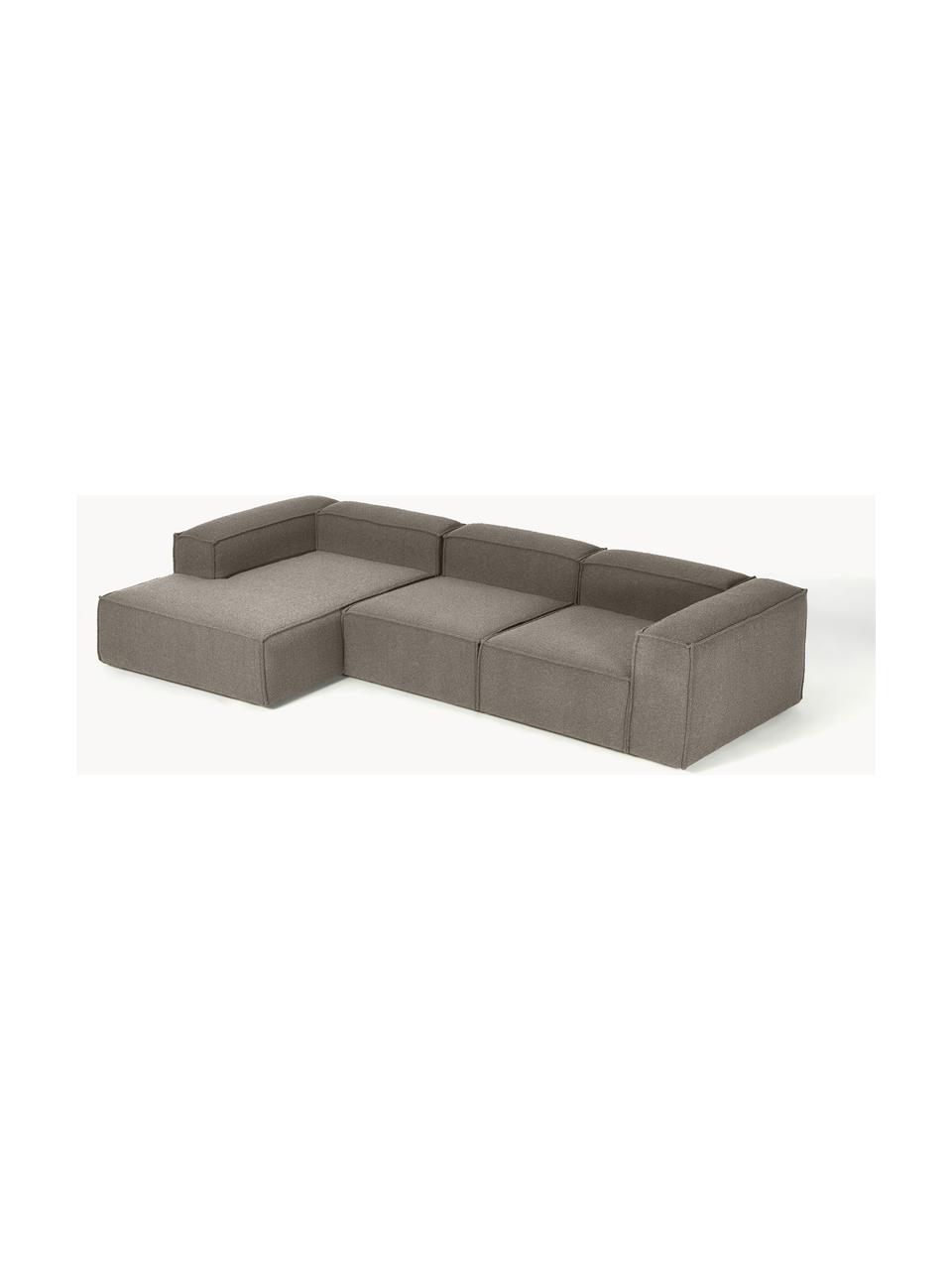 Modulares Ecksofa Lennon aus Bouclé, Bezug: Bouclé (100 % Polyester) , Gestell: Massives Kiefernholz, Spe, Füße: Kunststoff Dieses Produkt, Bouclé Greige, B 327 x T 180 cm, Eckteil links