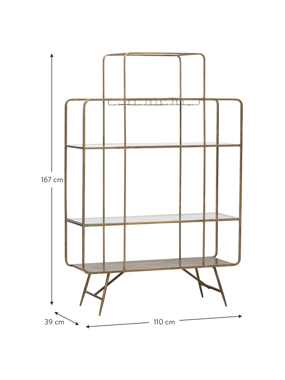 Wijnrek Cheers met antieke afwerking, Gelakt metaal, Messingkleurig, B 110 cm x H 167 cm