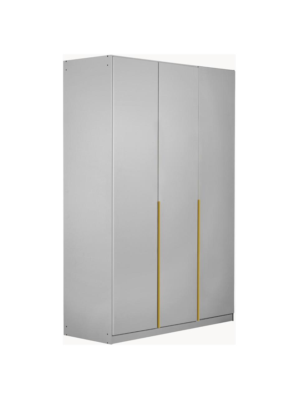 Drehtürenschrank Mia, 3-türig, Holzwerkstoff aus heimischen Hölzern aus nachhaltiger Forstwirtschaft, beschichtet, Grau, Goldfarben, B 136 x H 210 cm