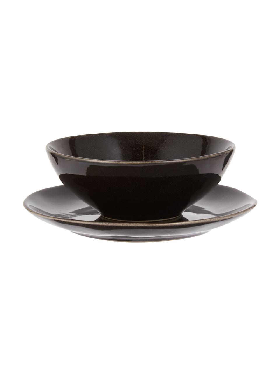 Handgemachtes Frühstücks-Set Nordic Coal, 4 Personen (12-tlg.), Steingut, Braungrau, Set mit verschiedenen Grössen
