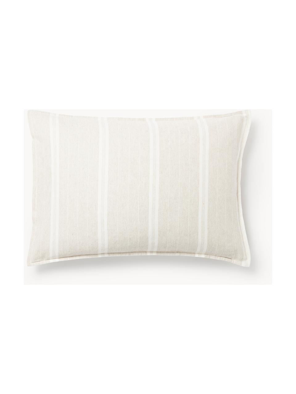 Gestreifter Flanell-Kopfkissenbezug Belinda, Webart: Flanell, Hellbeige, Off White, B 40 x L 80 cm