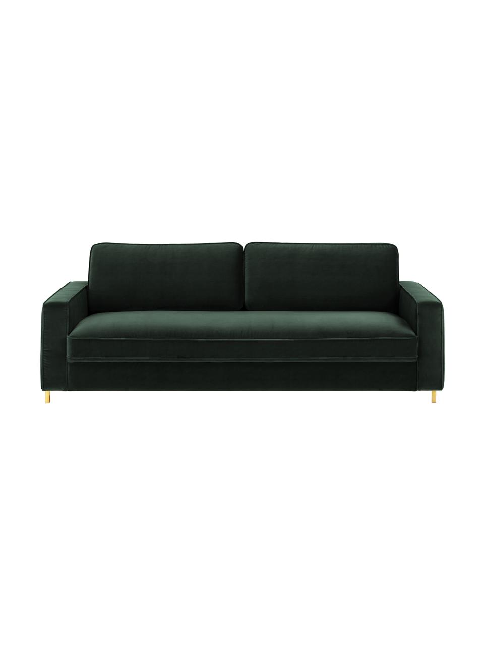 Samt-Sofa Chelsea (3-Sitzer) in Dunkelgrün mit Metall-Füssen, Bezug: Samt (Hochwertiger Polyes, Gestell: Massives Fichtenholz, Samt Dunkelgrün, B 228 x T 100 cm