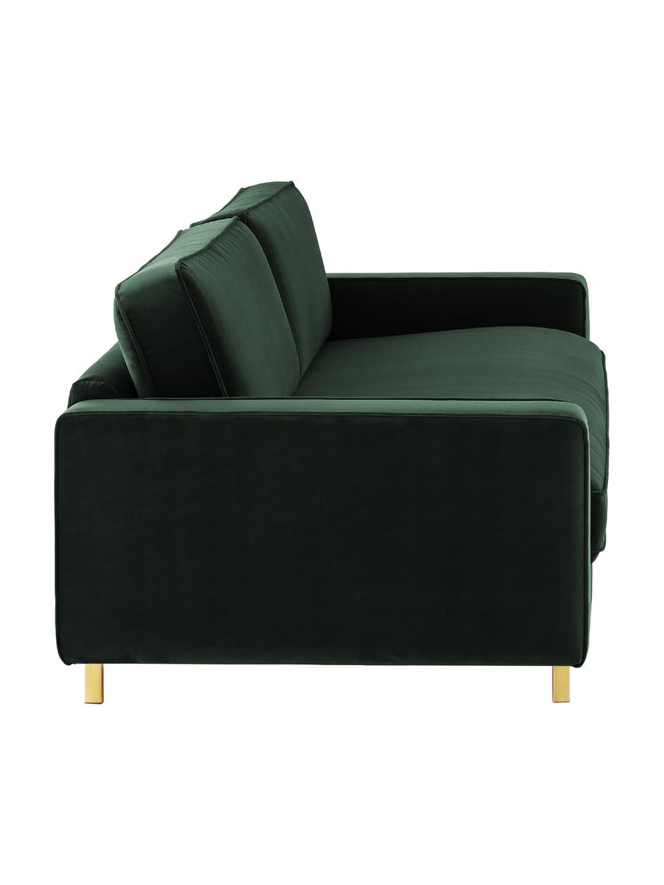 Samt-Sofa Chelsea (3-Sitzer) in Dunkelgrün mit Metall-Füssen, Bezug: Samt (Hochwertiger Polyes, Gestell: Massives Fichtenholz, Samt Dunkelgrün, B 228 x T 100 cm