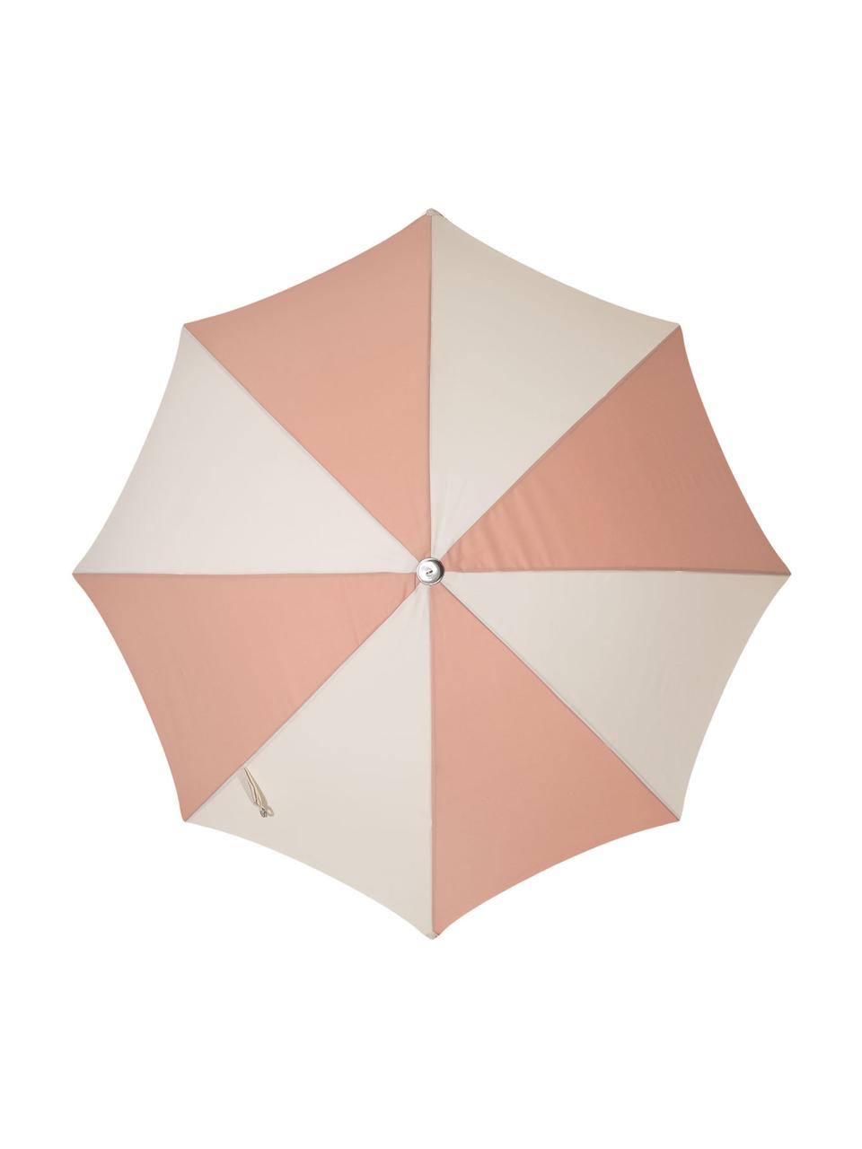 Parasol Retro met franjes in roze, knikbaar, Frame: gelamineerd hout, Franjes: katoen, Roze, gebroken wit, Ø 180 x H 230 cm