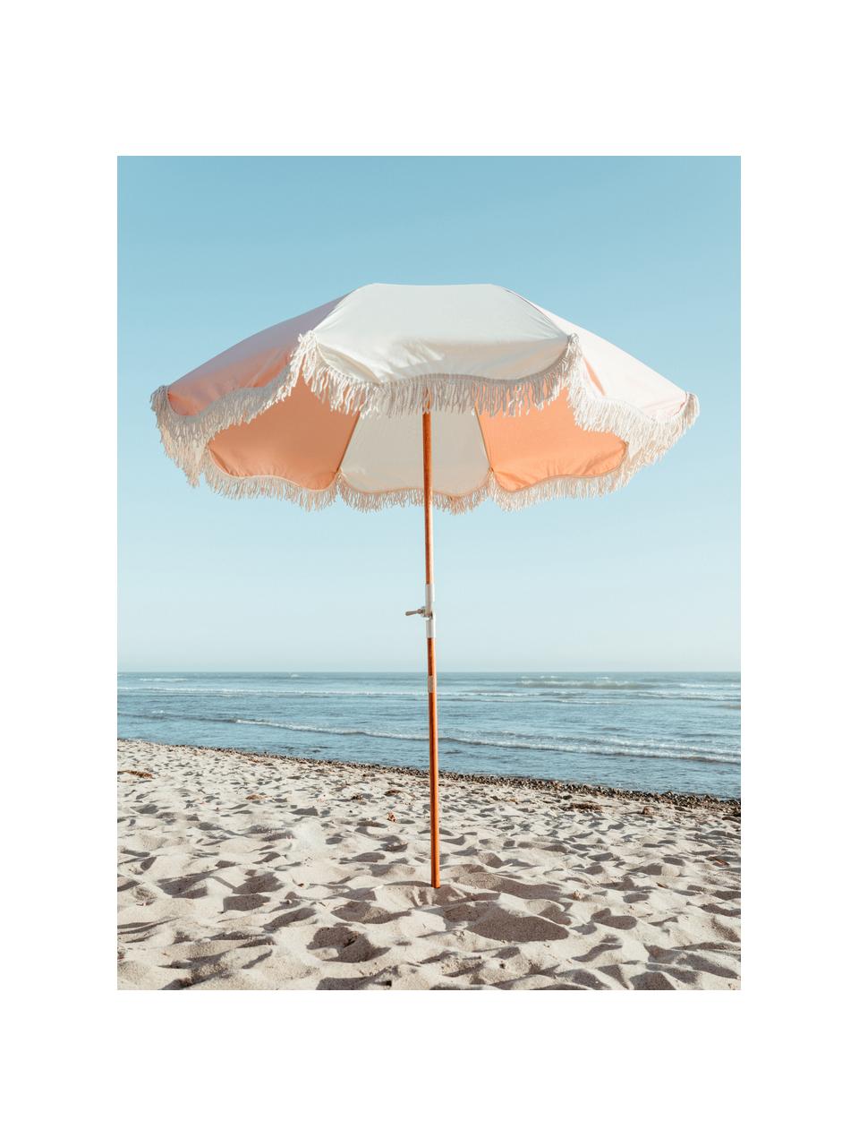 Parasol ogrodowy z frędzlami Retro, Stelaż: drewno naturalne, laminow, Blady różowy, kremowobiały, Ø 180 x W 230 cm