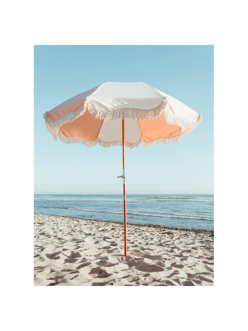 Sonnenschirm Retro mit Fransen, abknickbar, Gestell: Holz, laminiert, Fransen: Baumwolle, Rosa, Cremeweiß, Ø 180 x H 230 cm