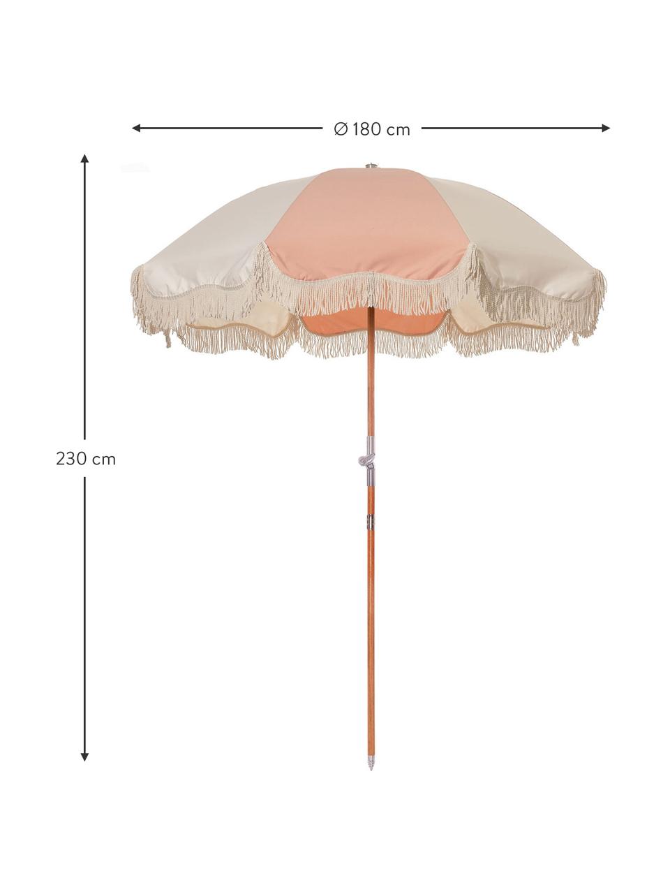 Parasol ogrodowy z frędzlami Retro, Stelaż: drewno naturalne, laminow, Blady różowy, kremowobiały, Ø 180 x W 230 cm