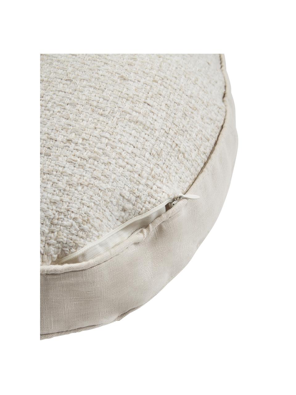 Cojín redondo en tejido bouclé con ribete Aya, Blanco crema, Ø 40 cm