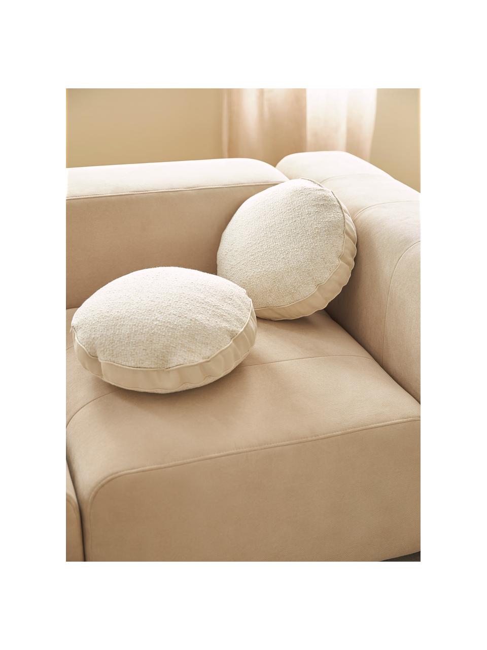 Ronde bouclé-decoratieve kussen Aya met bies, Crèmewit, Ø 40 cm