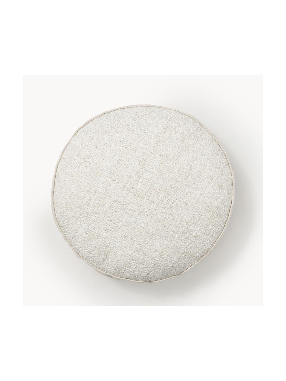 Rundes Bouclé-Dekokissen Aya mit Kederumrandung, Cremeweiss, Ø 40 cm