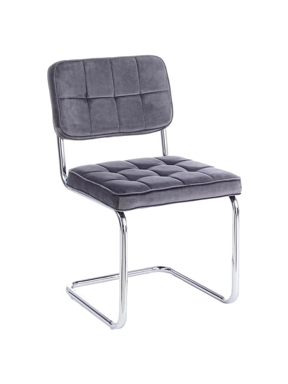 Silla cantilever de terciopelo Iole, Estructura: acero cromado, Tapizado: terciopelo (100% poliéste, Gris, An 46 x Al 84 cm