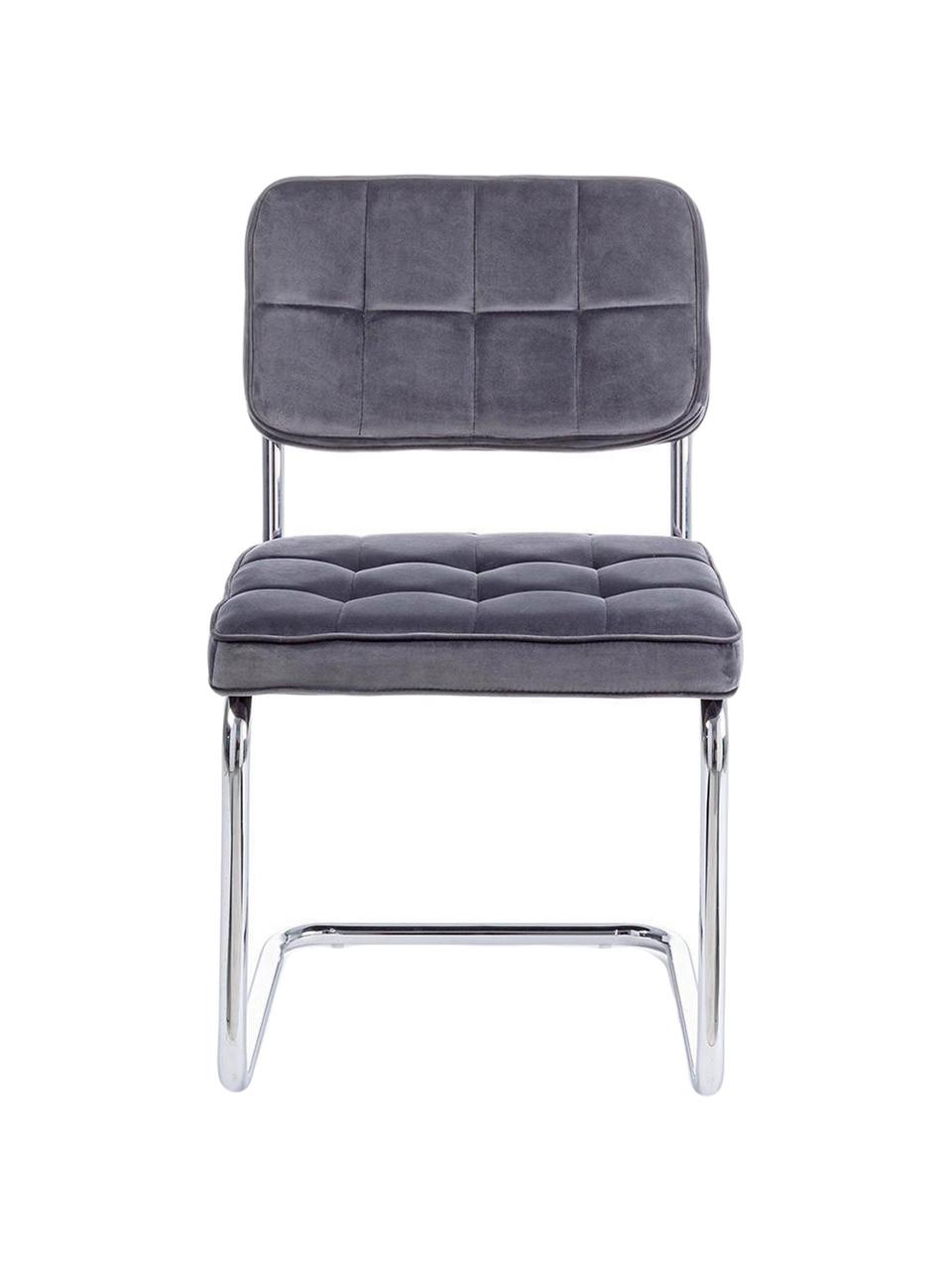 Silla cantilever de terciopelo Iole, Estructura: acero cromado, Tapizado: terciopelo (100% poliéste, Gris, An 46 x Al 84 cm