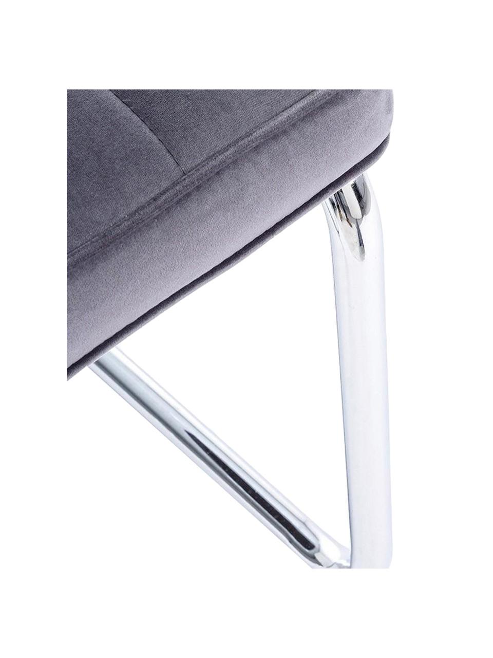 Silla cantilever de terciopelo Iole, Estructura: acero cromado, Tapizado: terciopelo (100% poliéste, Gris, An 46 x Al 84 cm