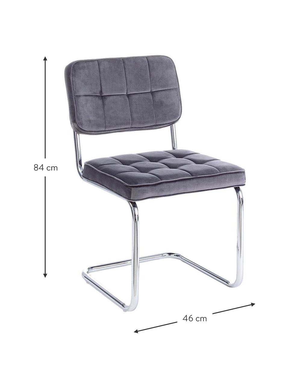 Silla cantilever de terciopelo Iole, Estructura: acero cromado, Tapizado: terciopelo (100% poliéste, Gris, An 46 x Al 84 cm