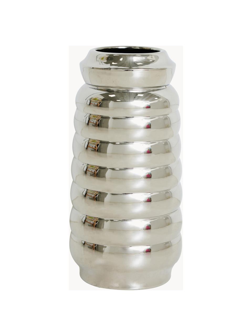 Vaas Albina met spiegeleffect, Keramiek, Zilverkleurig, Ø 14 x H 30 cm