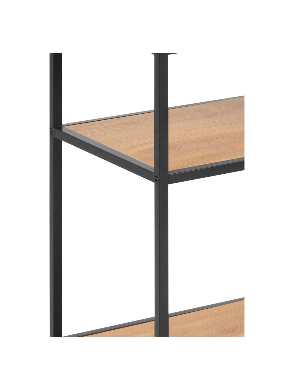 Bijzettafel Seaford van hout en metaal, Frame: gepoedercoat metaal, Wild eikenhout, zwart, B 42 x D 35 cm