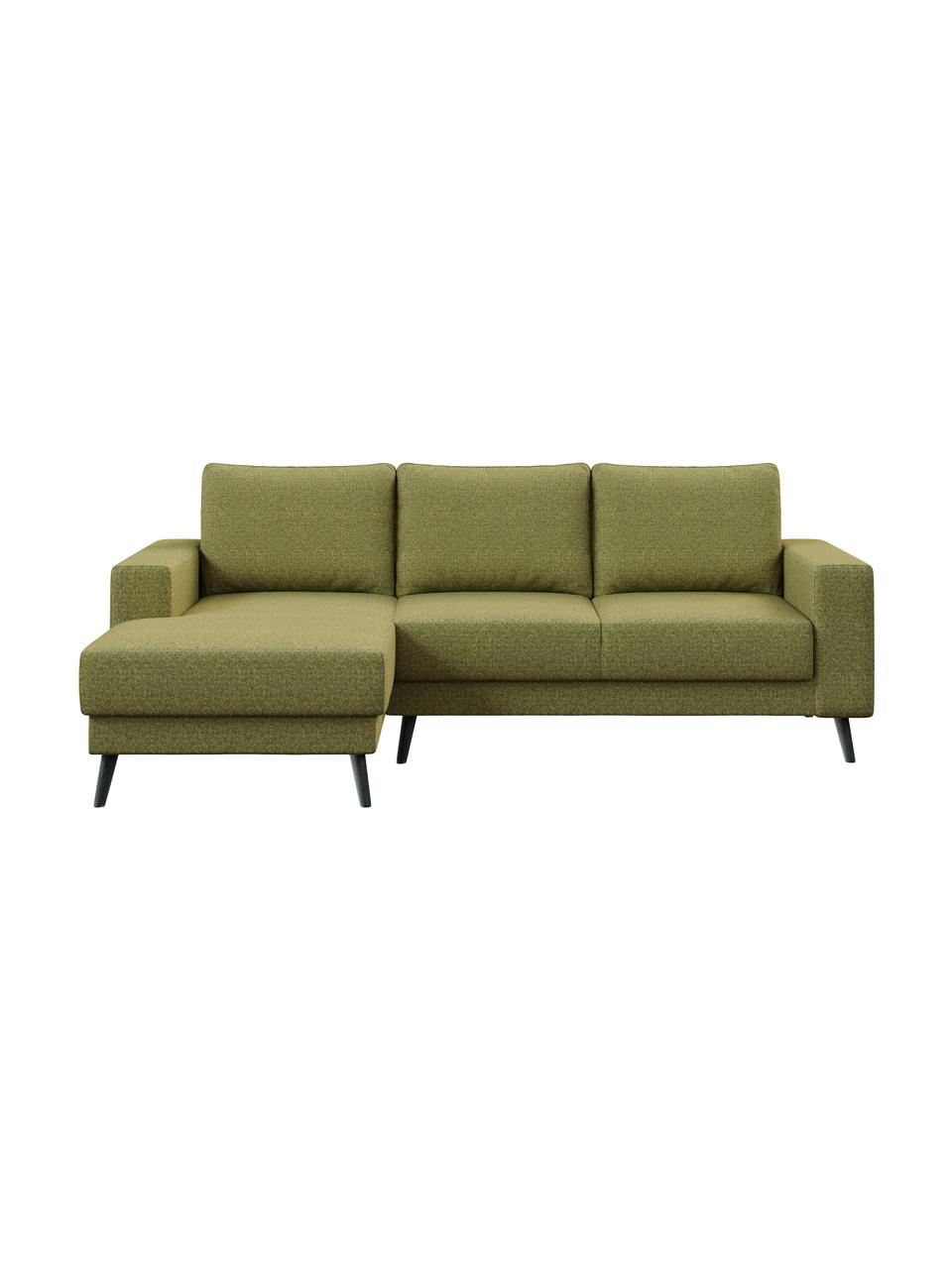 Sofá rinconero Fynn, Tapizado: 100% poliéster con tacto , Estructura: madera dura, madera bland, Patas: madera pintada Alta resis, Verde oliva, An 234 x F 145 cm