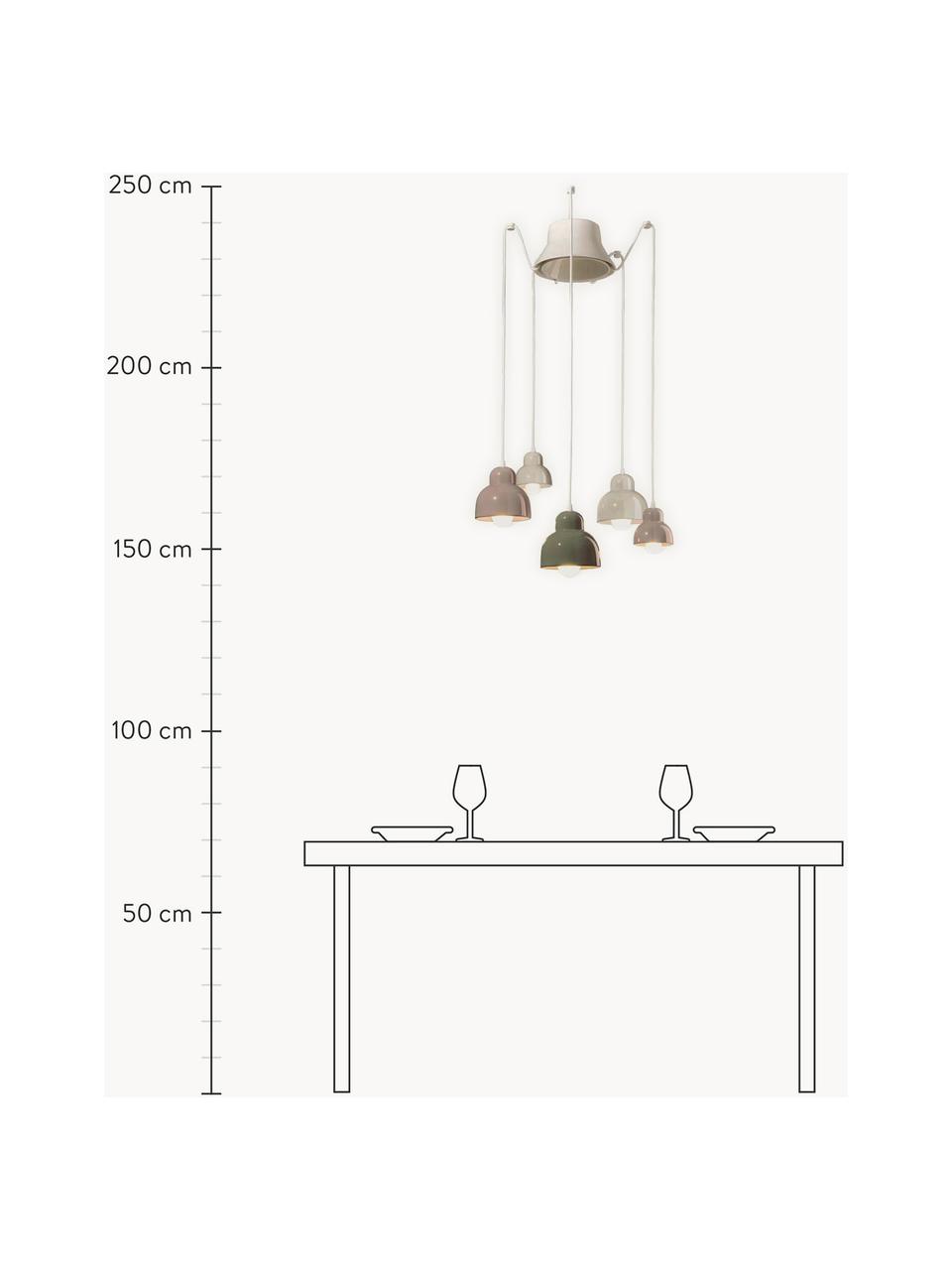 Handgemaakte cluster hanglamp Berimbau, Lichtbeige, olijfgroen, gebroken wit, Ø 65 x H 16 cm