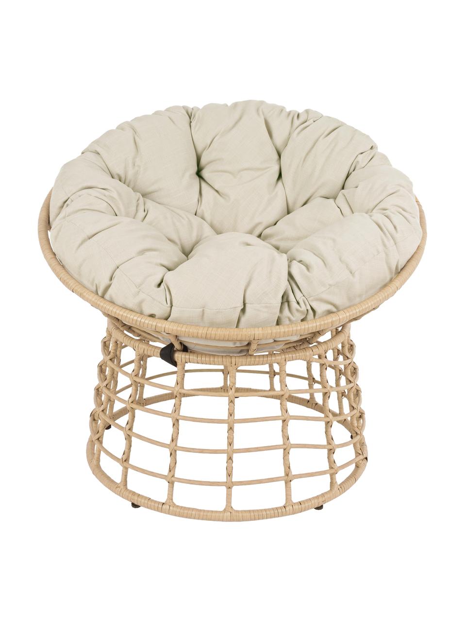 Papasan stoel Molly van kunststof-vlechtwerk en met Stoelkussen, Frame: gepoedercoat staal, Zitvlak: synthetische vezels, Bekleding: polyester, Lichtbruin, beige, Ø 92 x H 78 cm