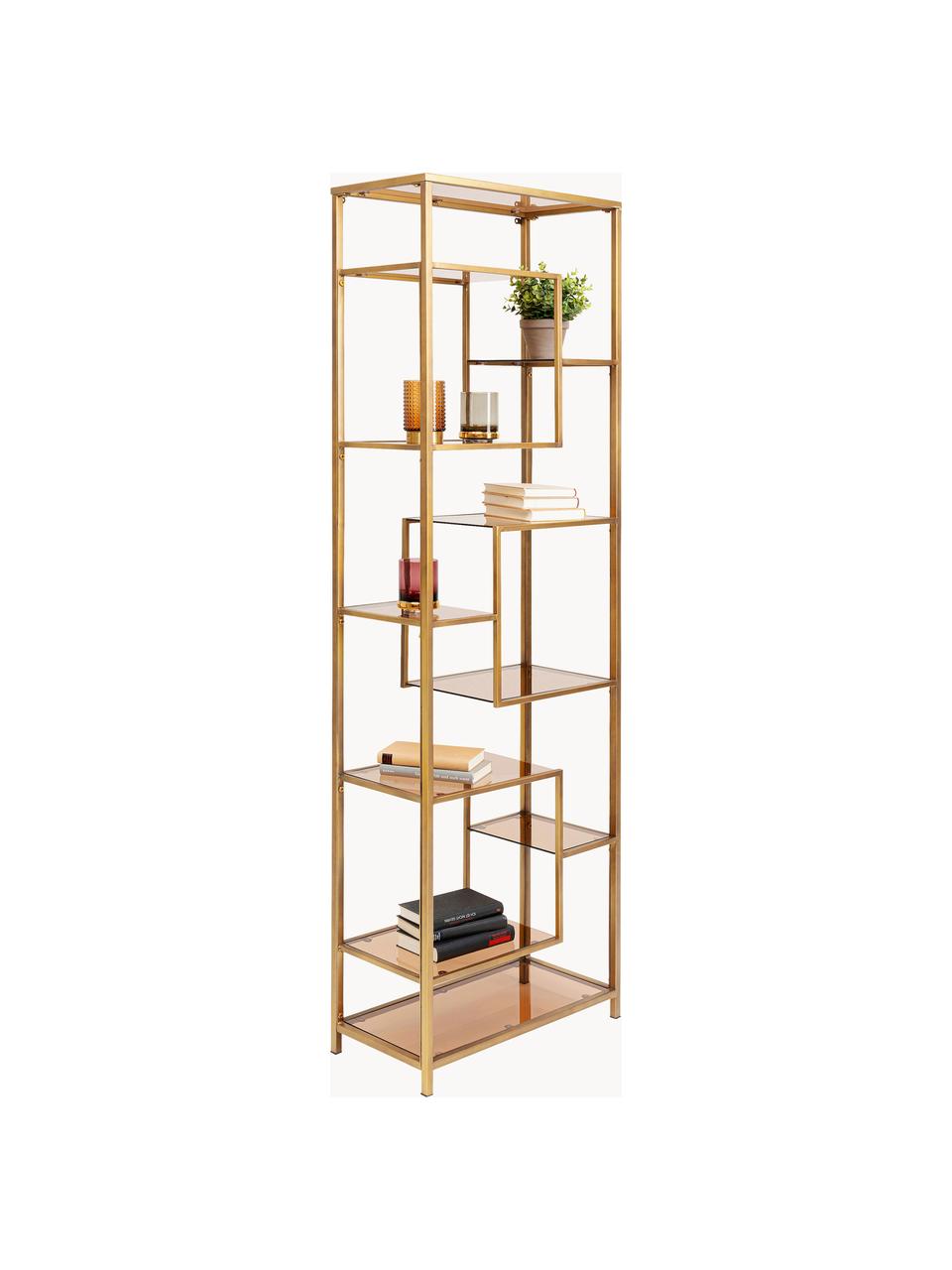 Scaffale alto in metallo Loft, Ripiani: vetro temperato, Dorato, marrone, Larg. 60 x Alt. 195 cm