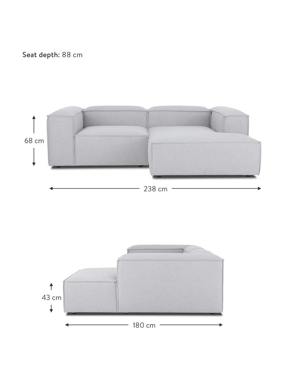 Modulaire hoekbank Lennon, Bekleding: 100% polyester De slijtva, Frame: massief grenenhout, FSC-g, Poten: kunststof, Geweven stof lichtgrijs, B 238 x D 180 cm, hoekdeel links
