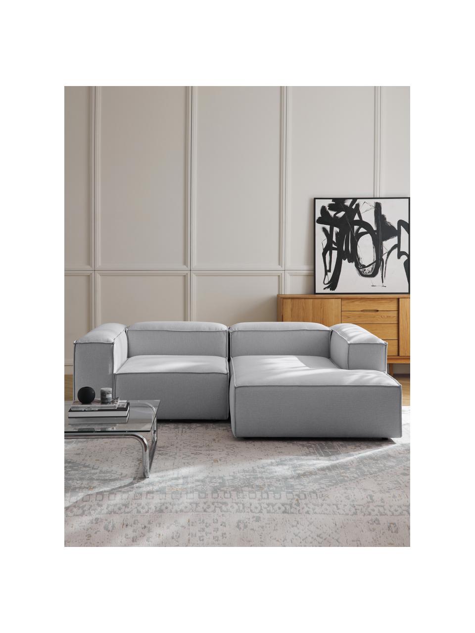 Modulares Ecksofa Lennon, Bezug: 100 % Polyester Der strap, Gestell: Massives Kiefernholz FSC-, Füße: Kunststoff, Webstoff Grau, B 238 x T 180 cm, Eckteil links