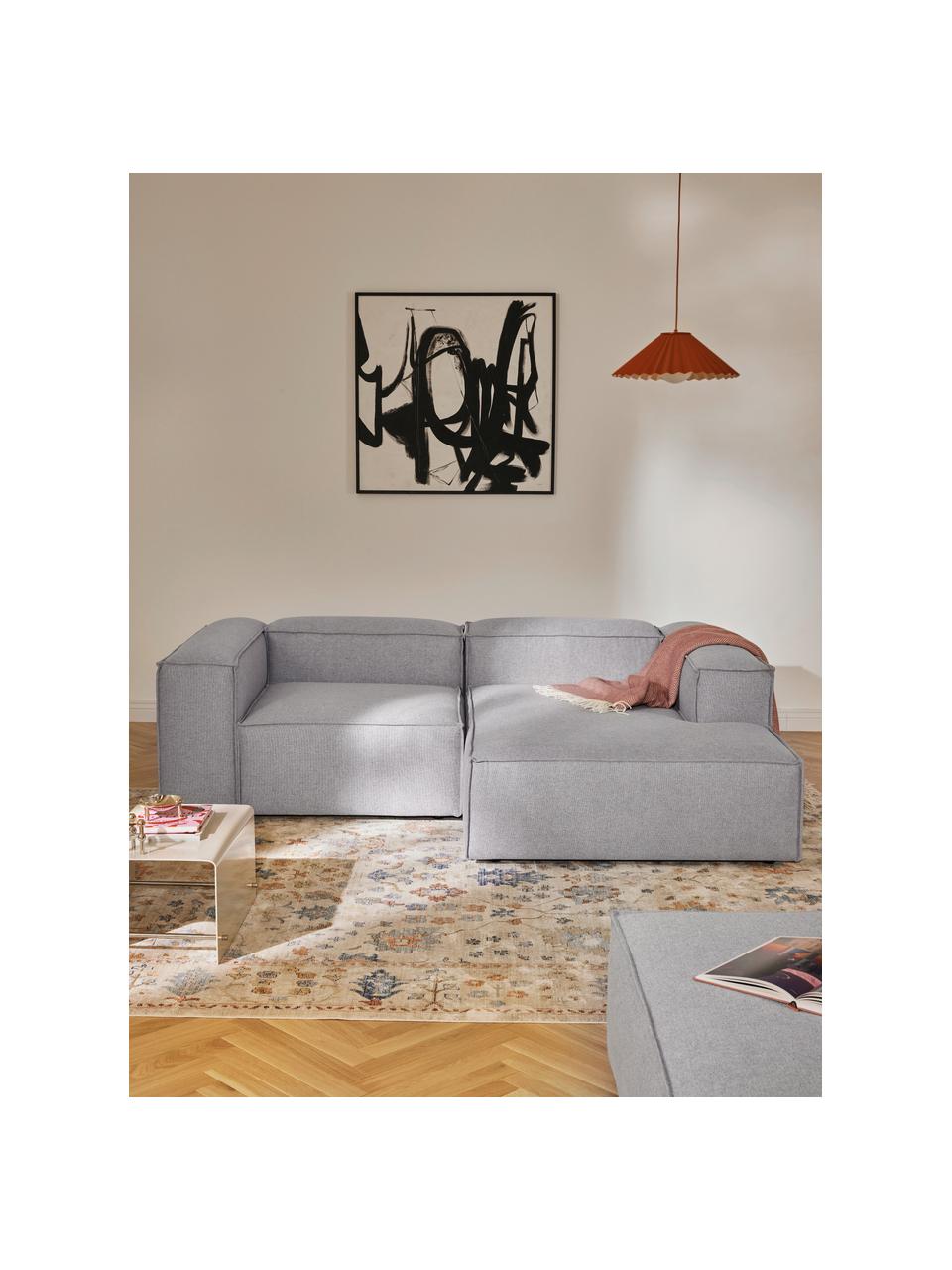 Divano angolare componibile Lennon, Rivestimento: 100% poliestere Con 115.0, Struttura: legno di pino massiccio, , Piedini: plastica Questo prodotto , Tessuto grigio, Larg. 238 x Prof. 180 cm, parte angolare a sinistra