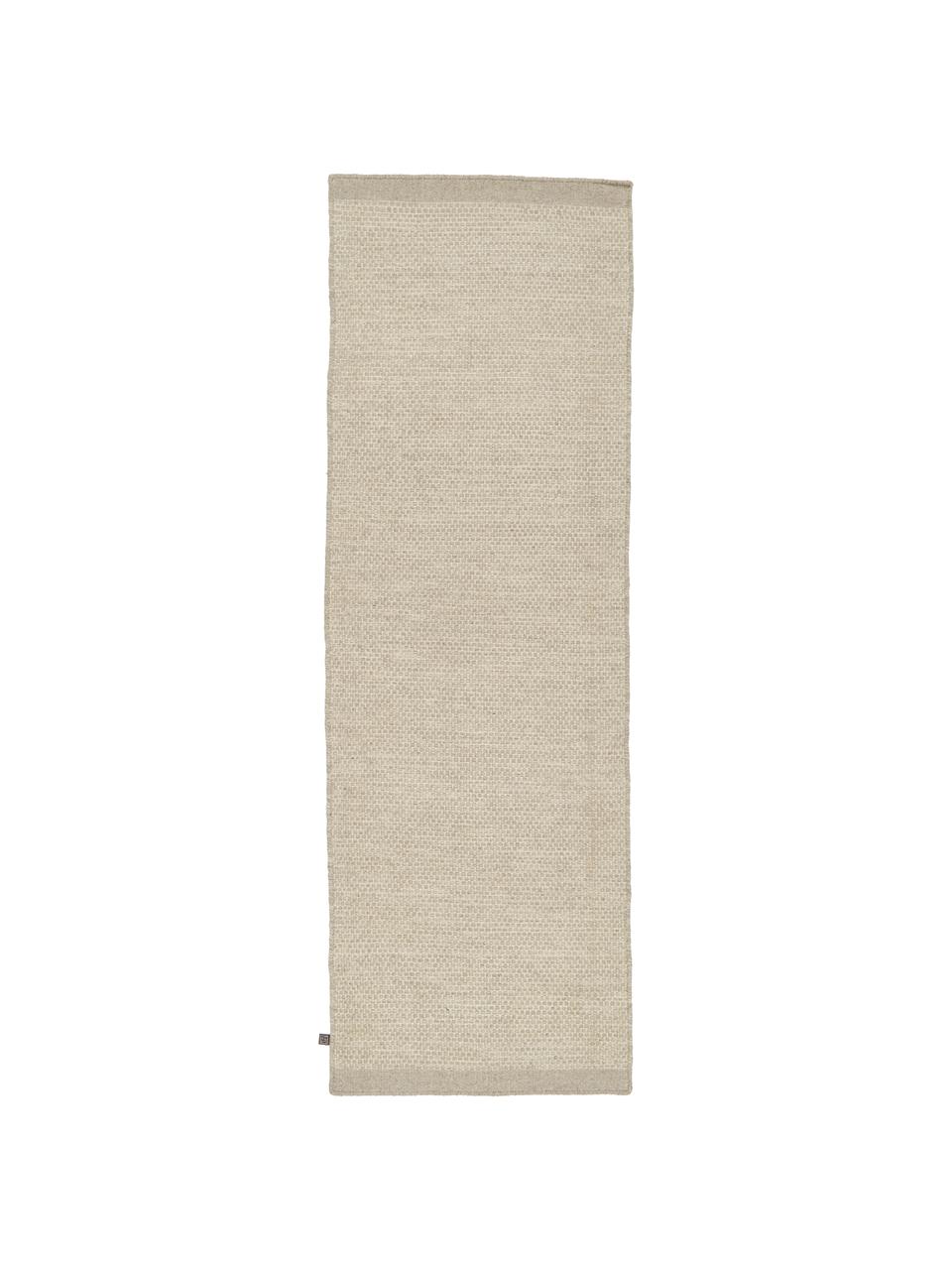 Passatoia in lana color beige/grigio chiaro maculato tessuta a mano Asko, Retro: cotone Nel caso delle pas, Beige, grigio chiaro, Larg. 80 x Lung. 250 cm