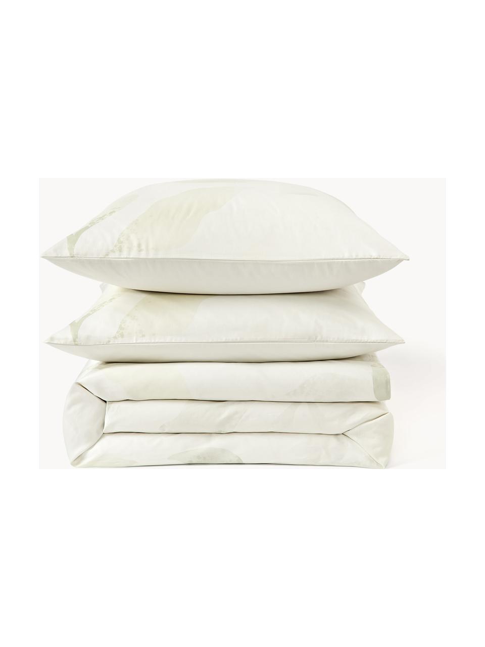 Funda nórdica de satén estampada Marino, Beige, tonos verdes, Cama 90 cm (155 x 220 cm)