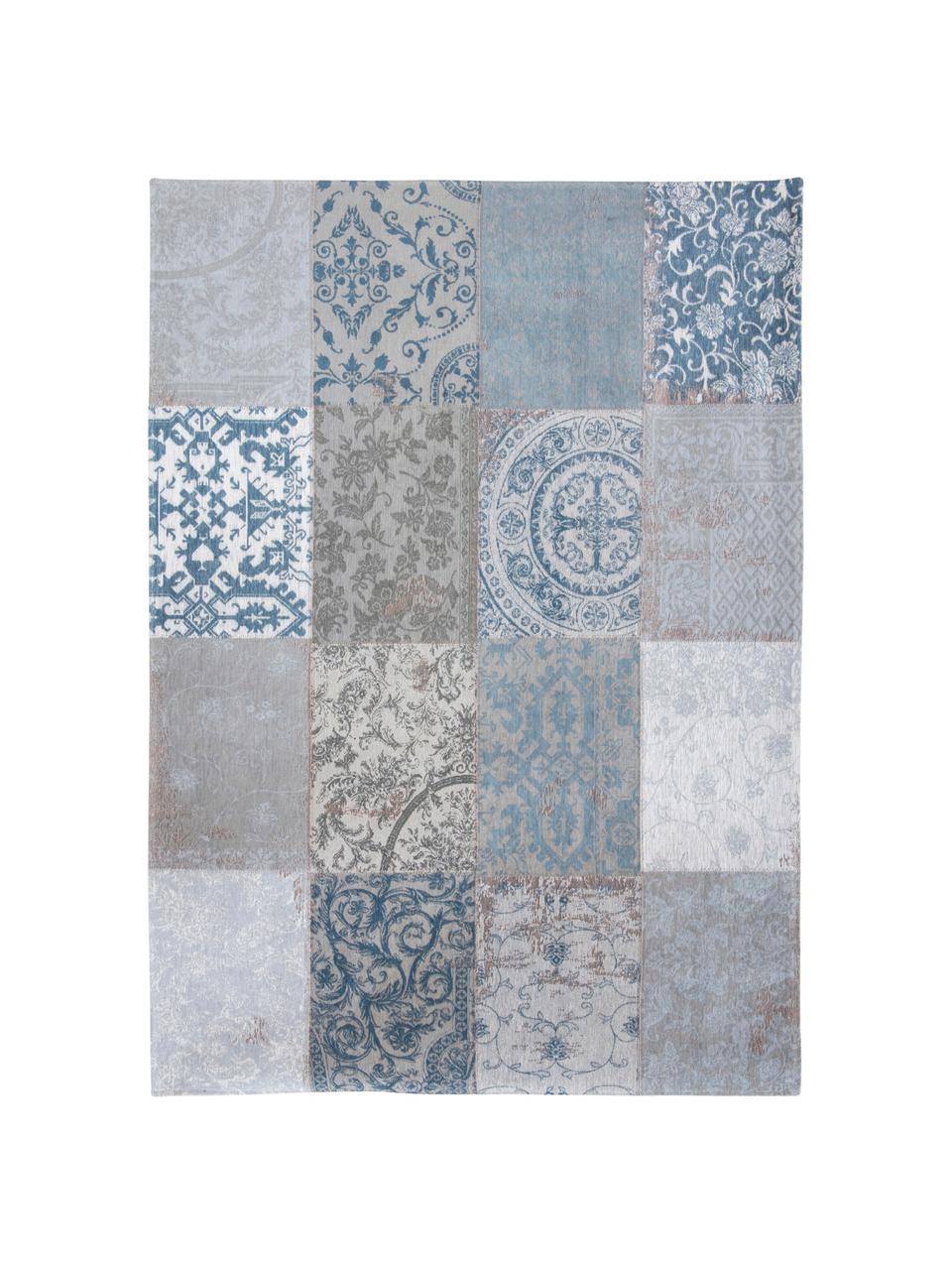 Tapis vintage patchwork Multi, Bleu, gris