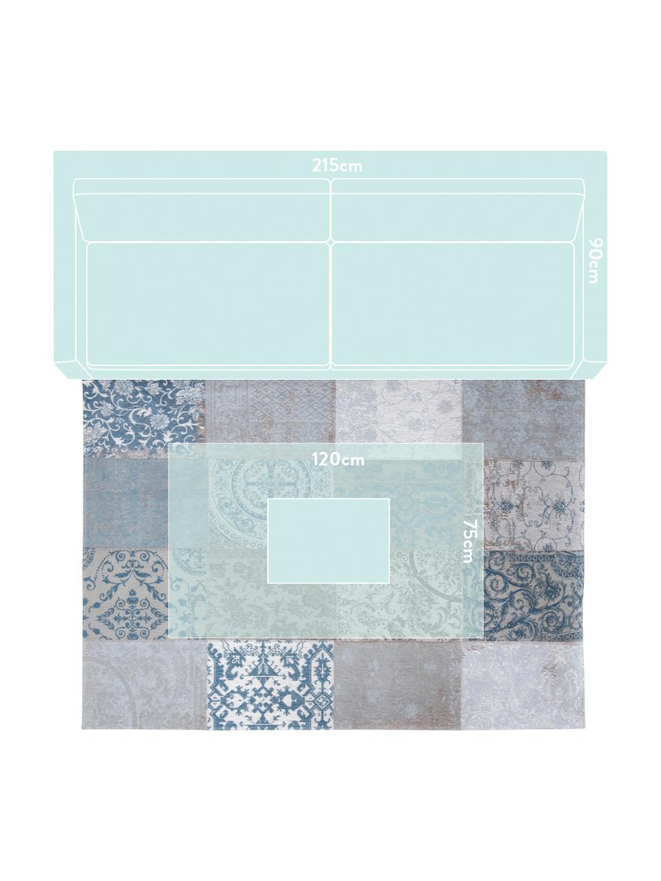 Žinylkový koberec s patchworkovým vzorem Multi, Modrá, šedá