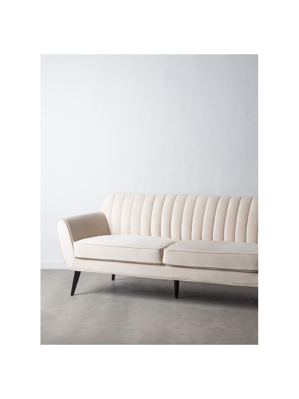 Samt-Sofa Weaver (3-Sitzer) in Beige mit Holz-Füßen, Bezug: 100% Polyestersamt, Rahmen: Schichtholz, Beine: Gummibaumholz, Beige, B 196 x T 85 cm