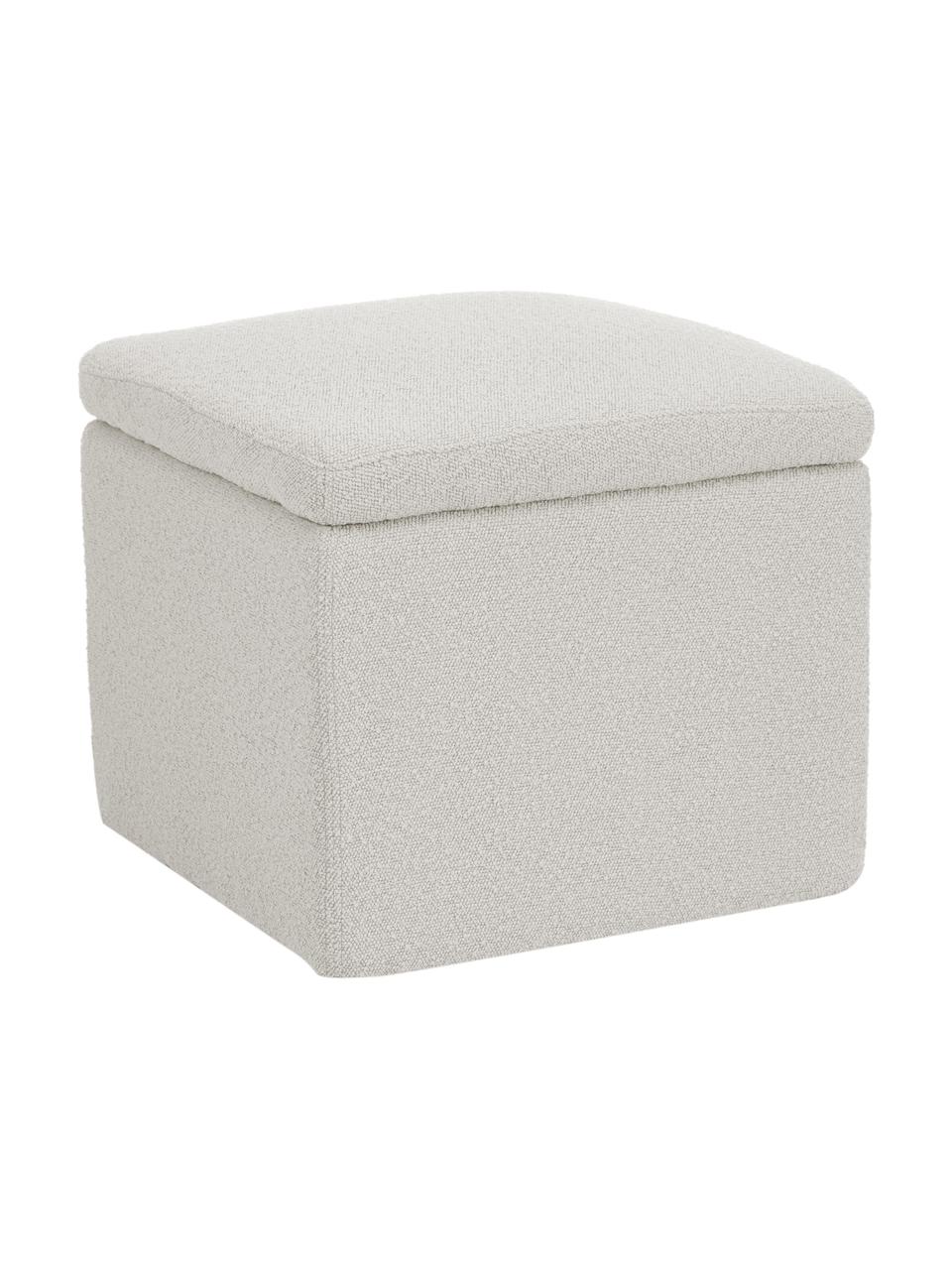 Puf en tejido bouclé Winou, con espacio de almacenamiento, Tapizado: 100% poliéster Alta resis, Estructura: madera contrachapada, met, Blanco crema, An 50 x Al 48 cm