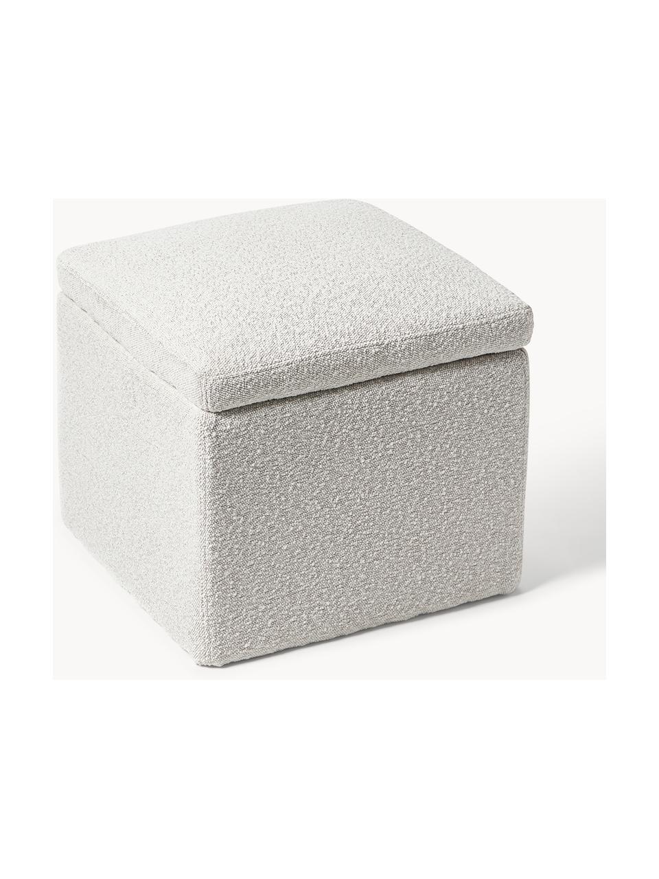 Pouf en tissu bouclé avec rangement Winou, Bouclé blanc cassé, larg. 50 x haut. 48 cm