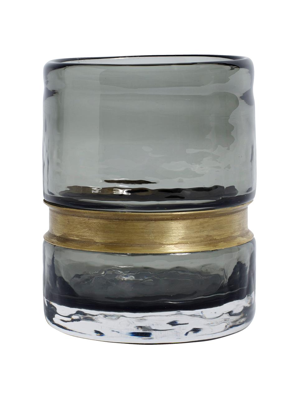 Malá ručně foukaná skleněná váza Julie, Váza: šedá, transparentní Ornament: mosazná