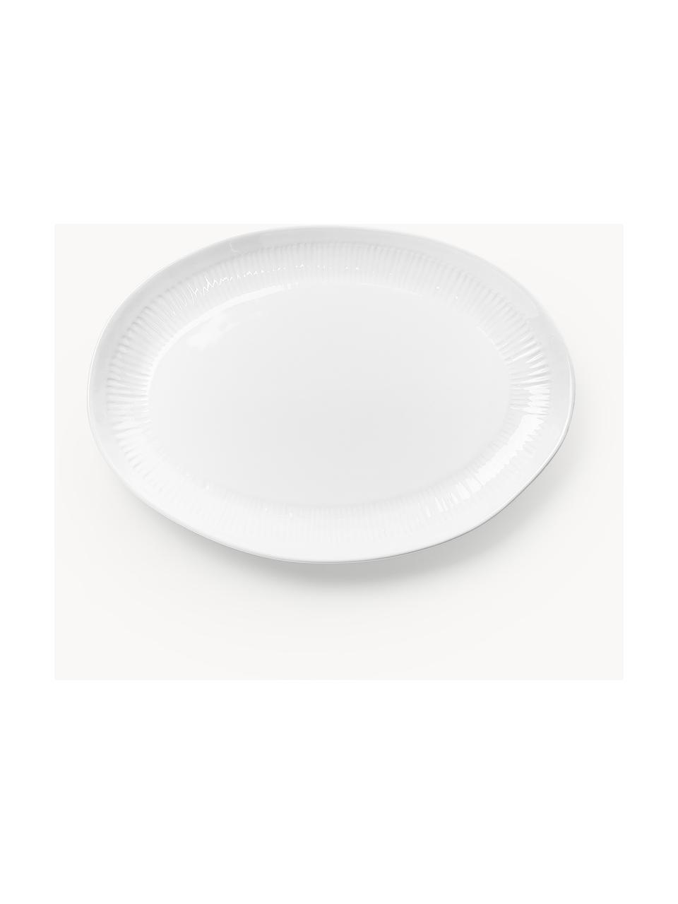 Veľký servírovací tanier s jemnými drážkami Kinsley, Kamenina, Biela, Š 41 x H 29 cm