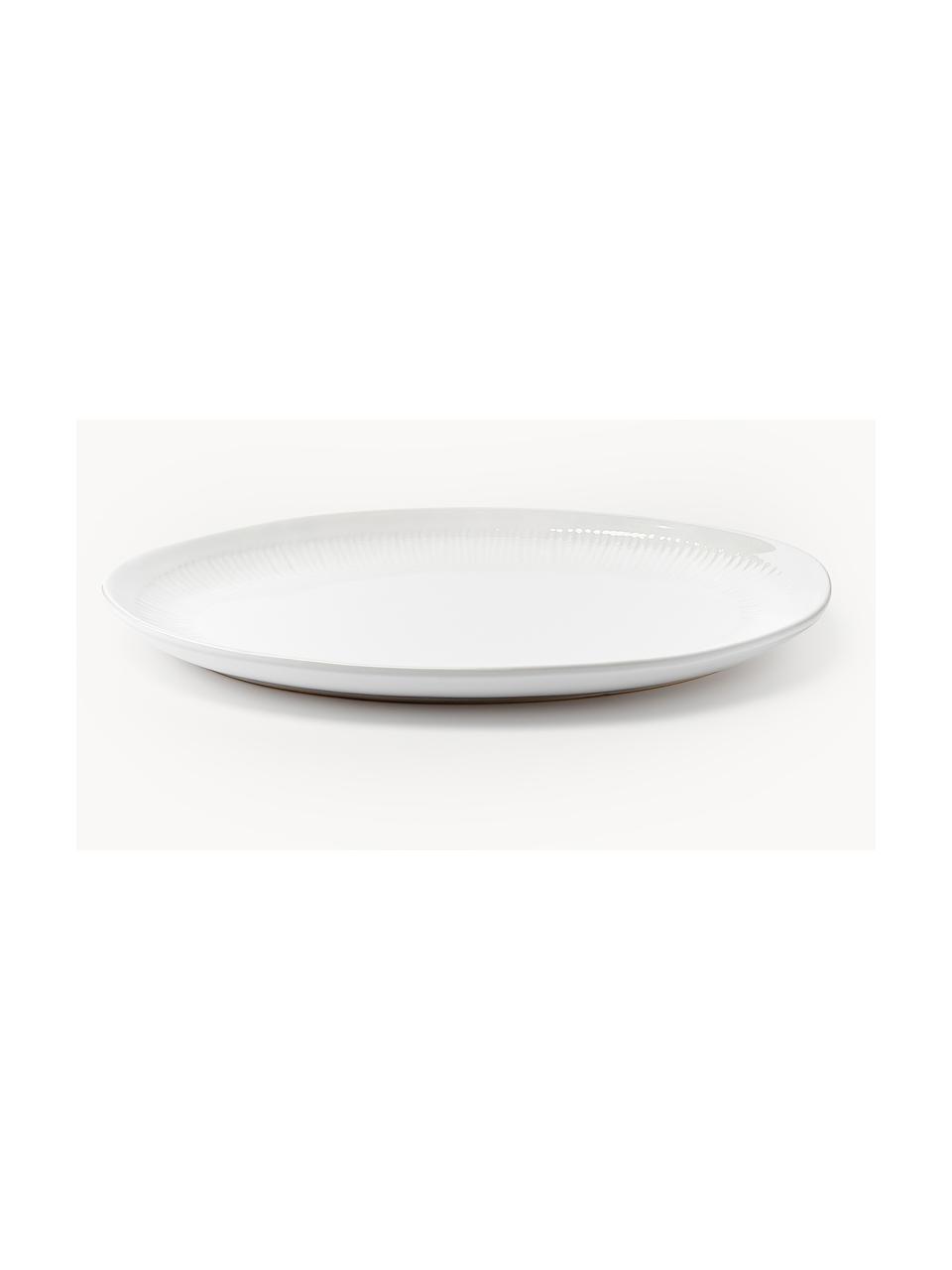 Veľký servírovací tanier s jemnými drážkami Kinsley, Kamenina, Biela, Š 41 x H 29 cm