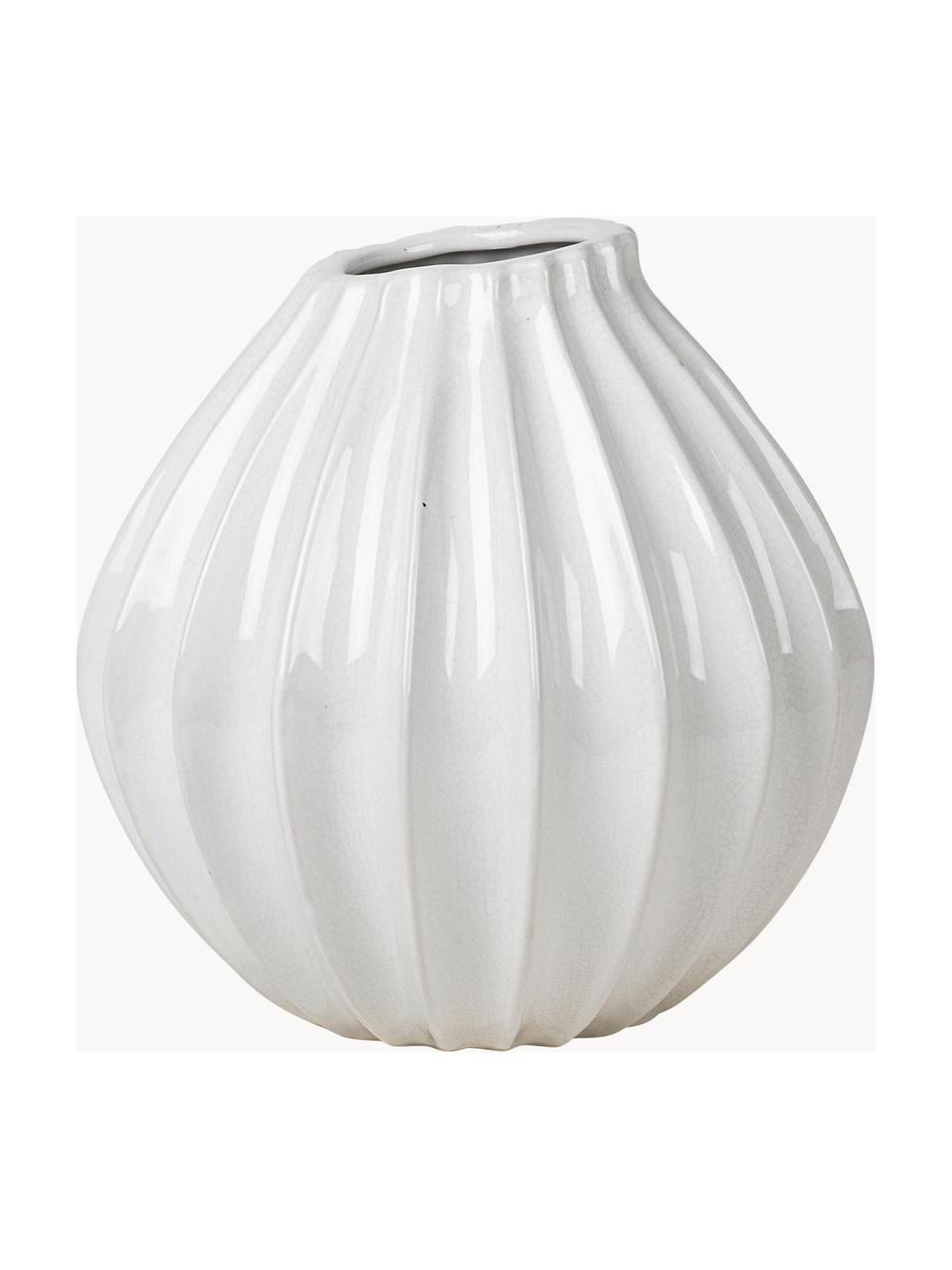 Handgefertigte Vase Reaktiv aus Keramik, H 25 cm, Keramik, glasiert, Weiss, Ø 25 x H 25 cm