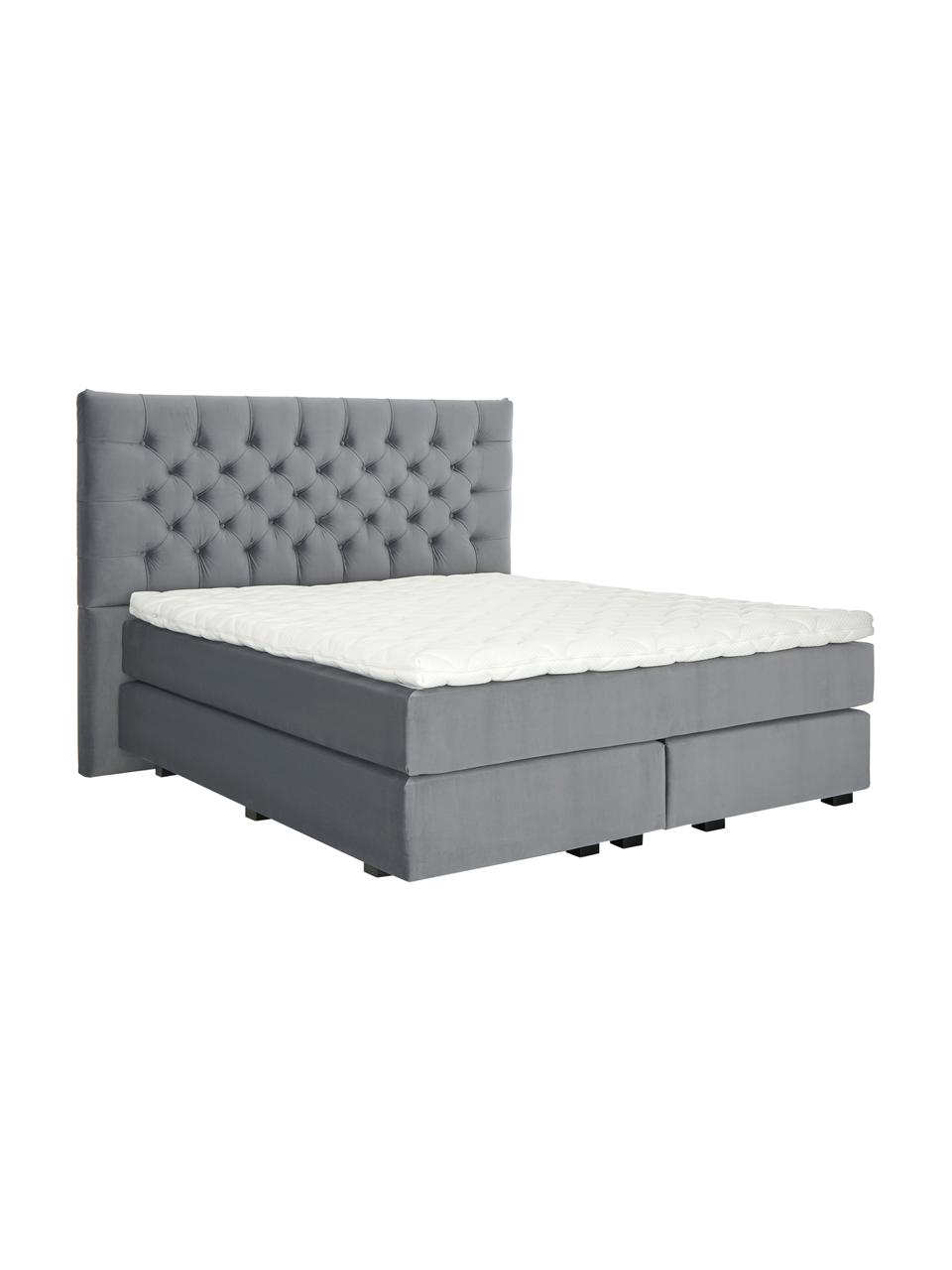 Premium fluwelen boxspring bed Phoebe, Matras: 7-zones-pocketveringkern , Poten: massief gelakt beukenhout, Donkergrijs, 140 x 200 cm