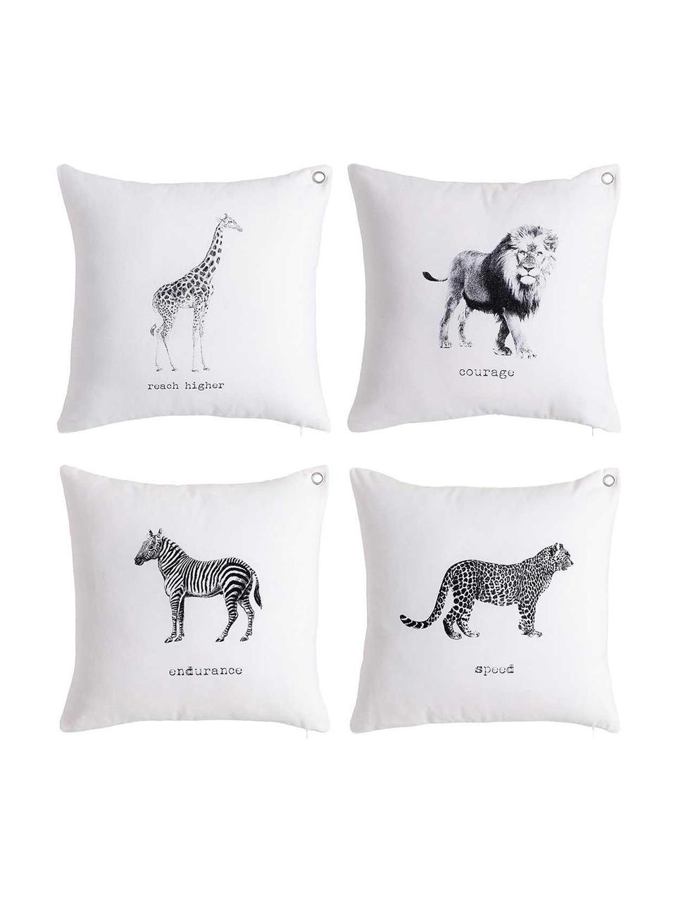 Set de cojines Wildlife, 4 pzas., Funda: seda de poliéster, Blanco, negro, An 45 x L 45 cm