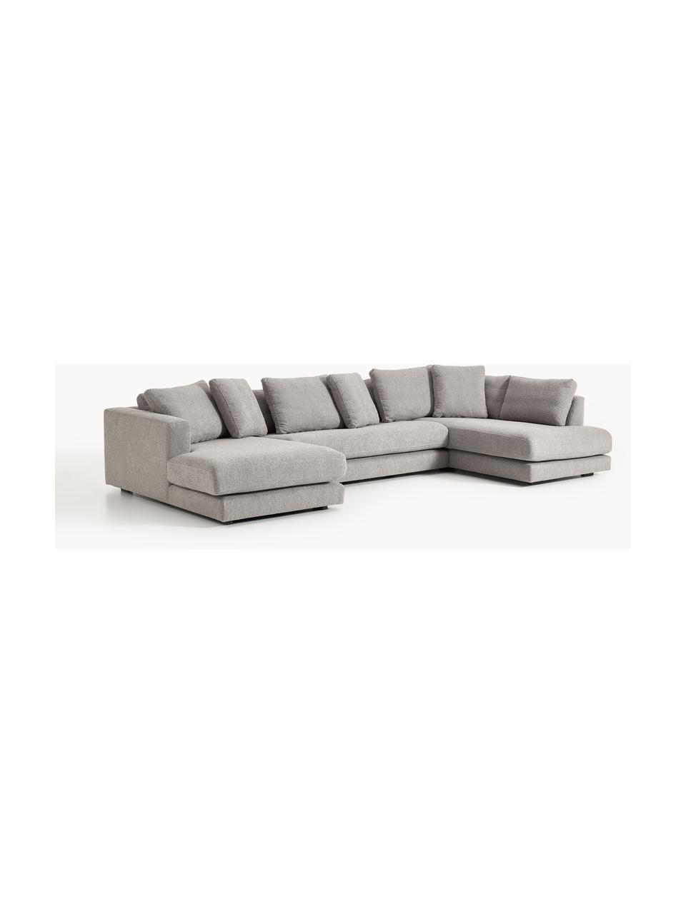 Sofa Bouclé Tribeca, Tapicerka: Bouclé (93% poliester, 6%, Stelaż: drewno bukowe, drewno sos, Nogi: drewno sosnowe Ten produk, Szary Bouclé, S 356 x G 192 cm, lewostronna