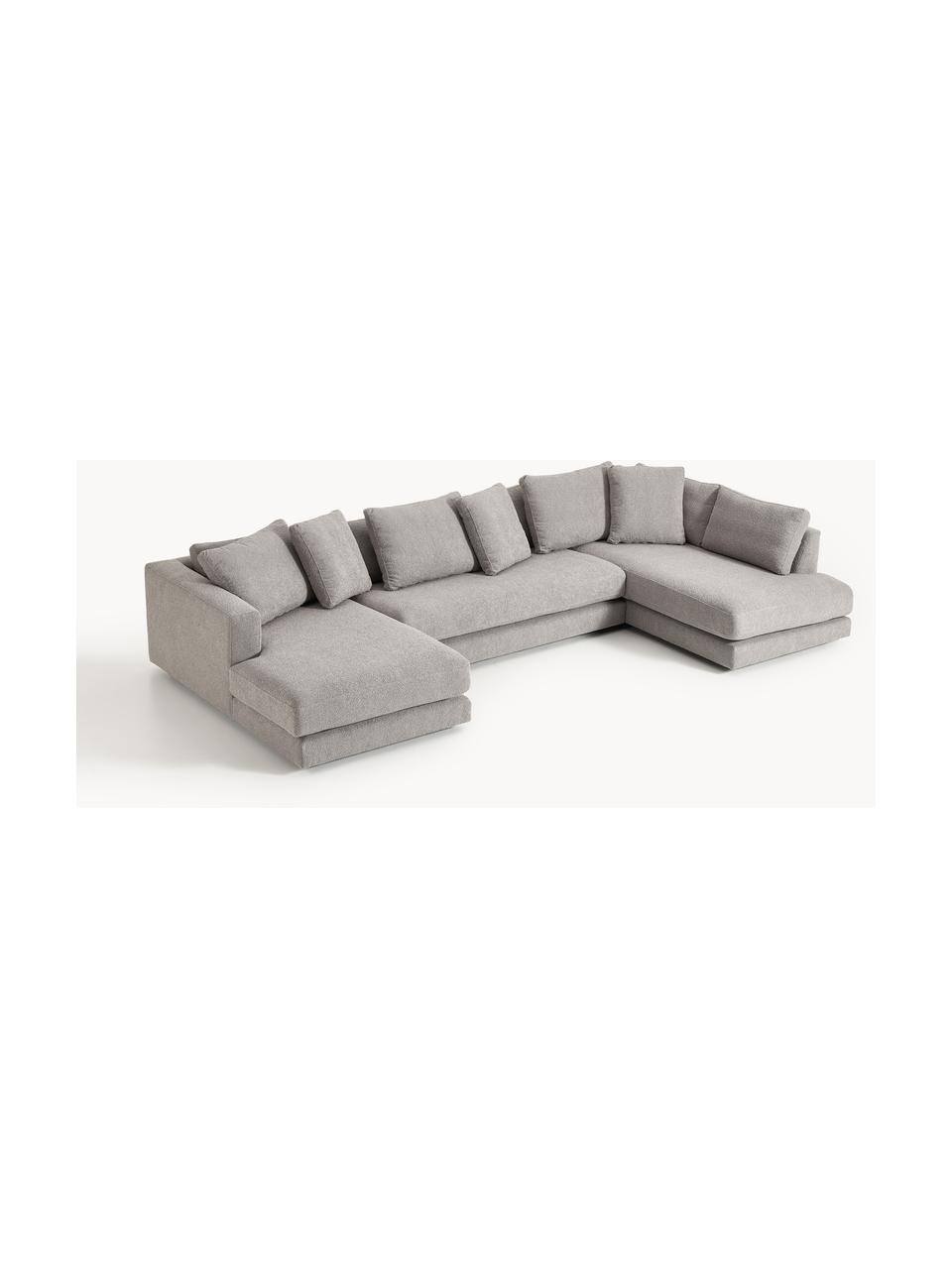 Sofa Bouclé Tribeca, Tapicerka: Bouclé (93% poliester, 6%, Stelaż: drewno bukowe, drewno sos, Nogi: drewno sosnowe Ten produk, Szary Bouclé, S 356 x G 192 cm, lewostronna