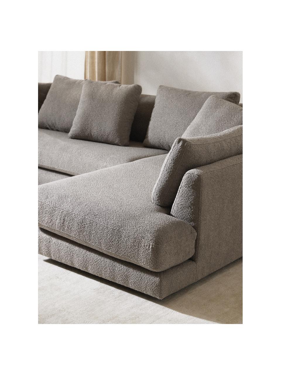 Sofa Bouclé Tribeca, Tapicerka: Bouclé (93% poliester, 6%, Stelaż: drewno bukowe, drewno sos, Nogi: drewno sosnowe Ten produk, Szary Bouclé, S 356 x G 192 cm, lewostronna