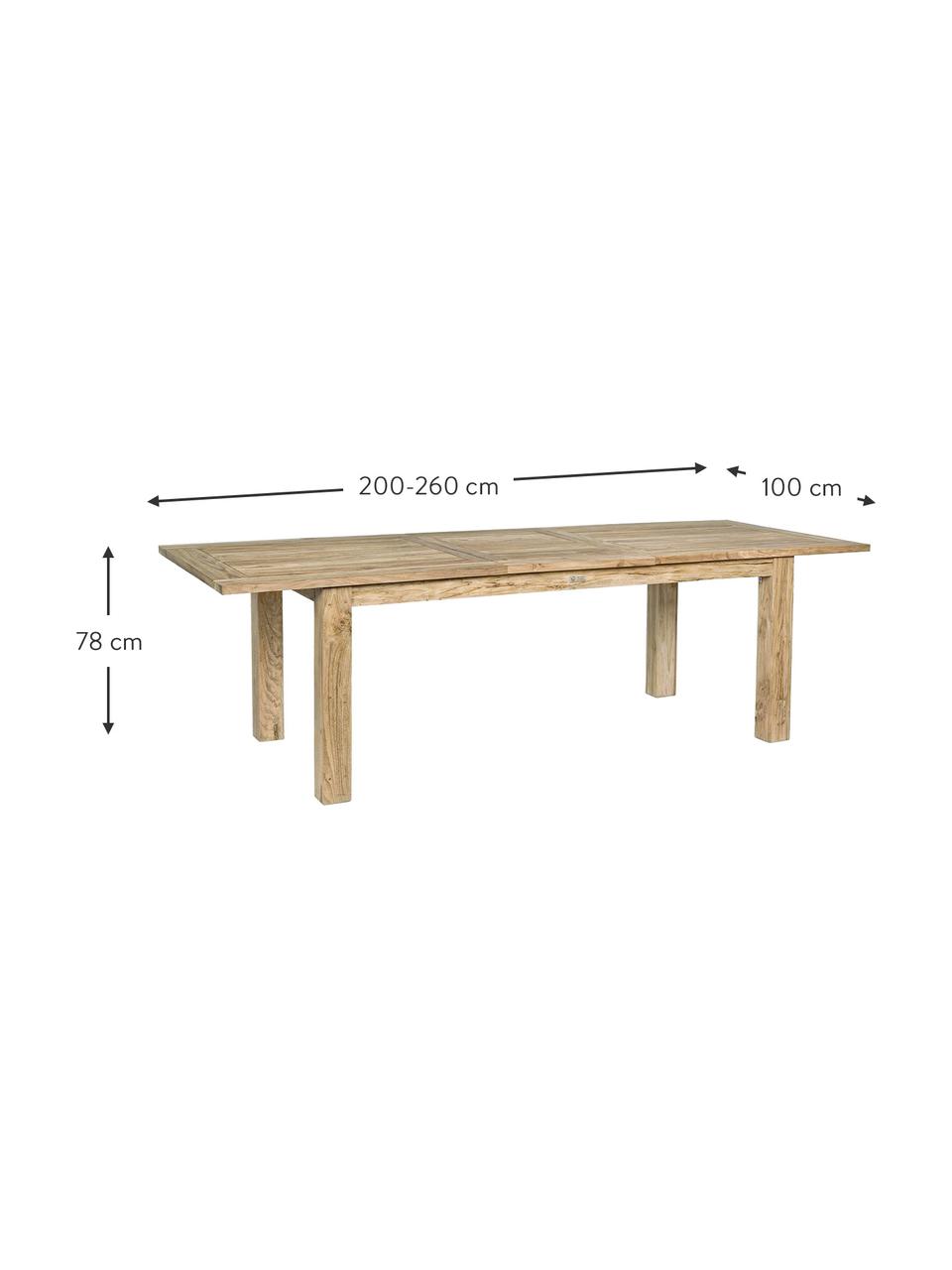 Ausziehbarer Gartentisch Montevideo aus recyceltem Teakholz, 200 - 260 x T 100 cm, Tischplatte: Recyceltes Teakholz, FSC®, Beine: Massivholz, Hellbraun, B 200 bis 260 x T 100 cm