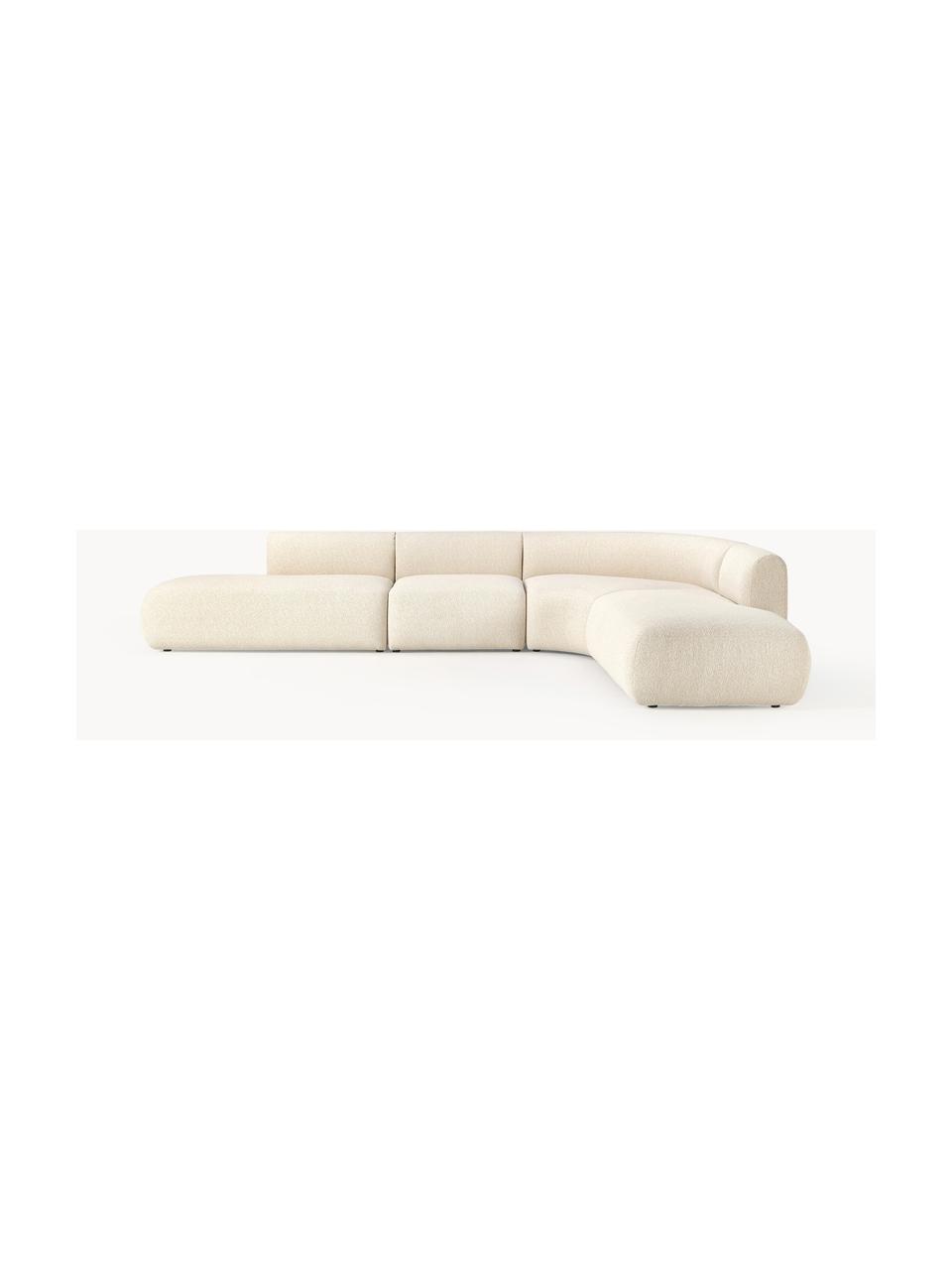 Sofá rinconera modular en tejido bouclé Sofia (4 plazas), Tapizado: tejido bouclé (100% polié, Estructura: madera de abeto, tablero , Patas: plástico Este producto es, Bouclé blanco Off White, An 385 x F 298 cm