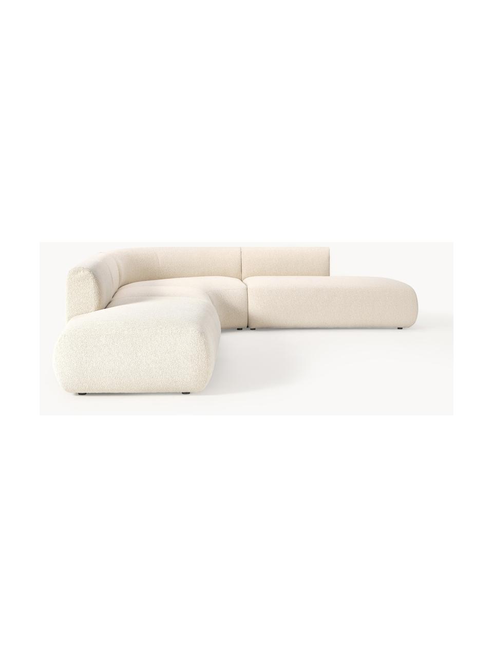 Modulares Bouclé-Ecksofa Sofia (4-Sitzer), Bezug: Bouclé (100 % Polyester) , Gestell: Fichtenholz, Spanplatte, , Füße: Kunststoff Dieses Produkt, Bouclé Off White, B 385 x T 298 cm