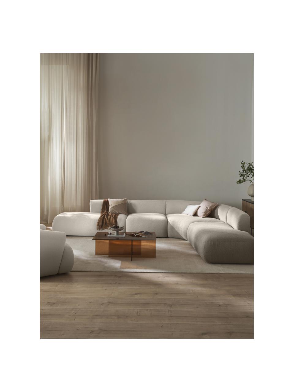 Divano angolare componibile 4 posti in bouclé Sofia, Rivestimento: bouclé (100% poliestere) , Struttura: legno di abete rosso, tru, Piedini: plastica Questo prodotto , Bouclé bianco latte, Larg. 385 x Prof. 298 cm